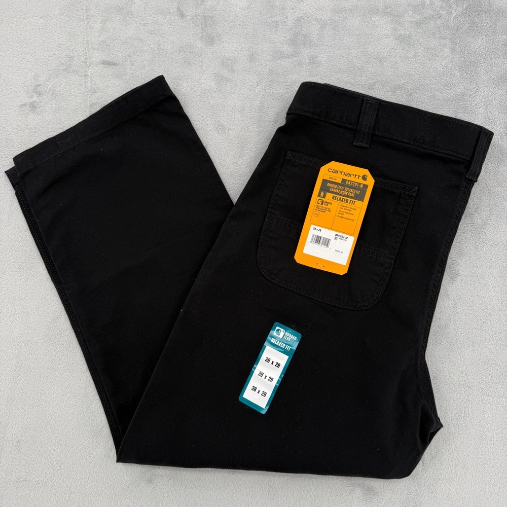 Carhartt Relaxed Fit Black Work Pants Mens Cotton Canvas Utility Carpenter 38x28